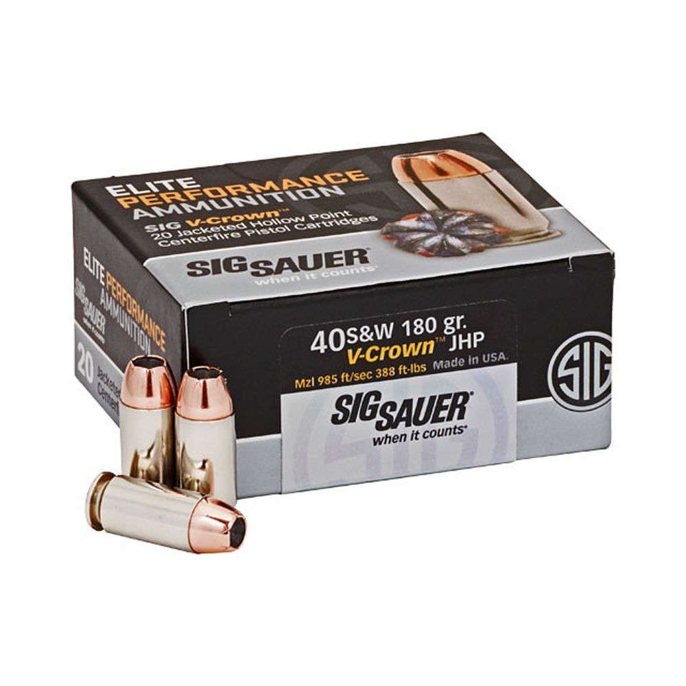 Ammunition Sig Sauer 388 ft lbs 40SW SIG E40SW2-50            VCRWN 40S  180 JHP  50/10 • Model: 388 ft lbs